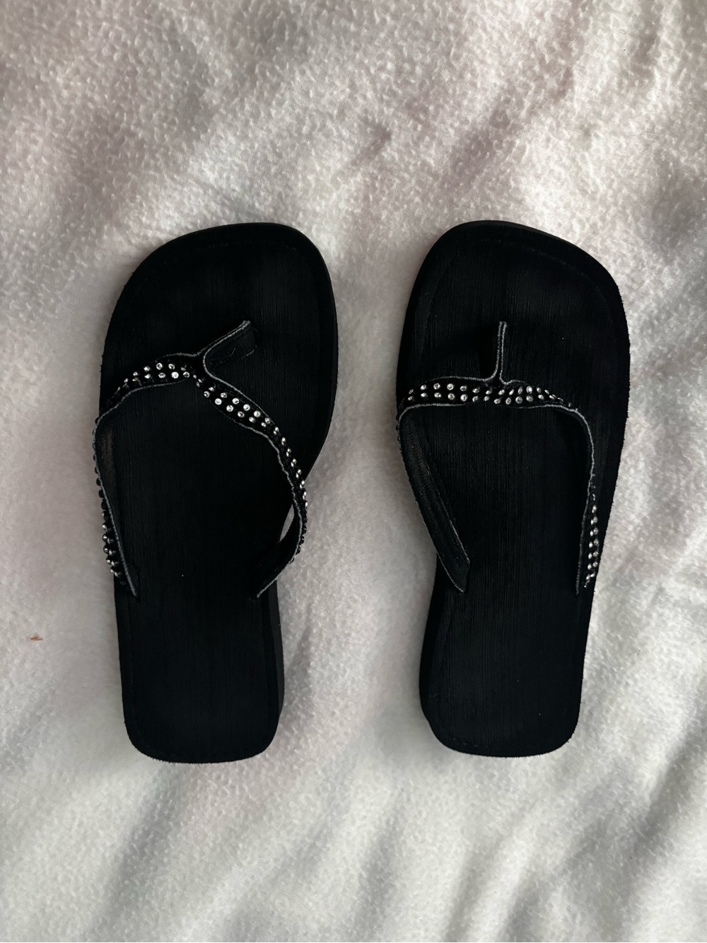 Black Rhinestone Flip Flop Sandals for Women